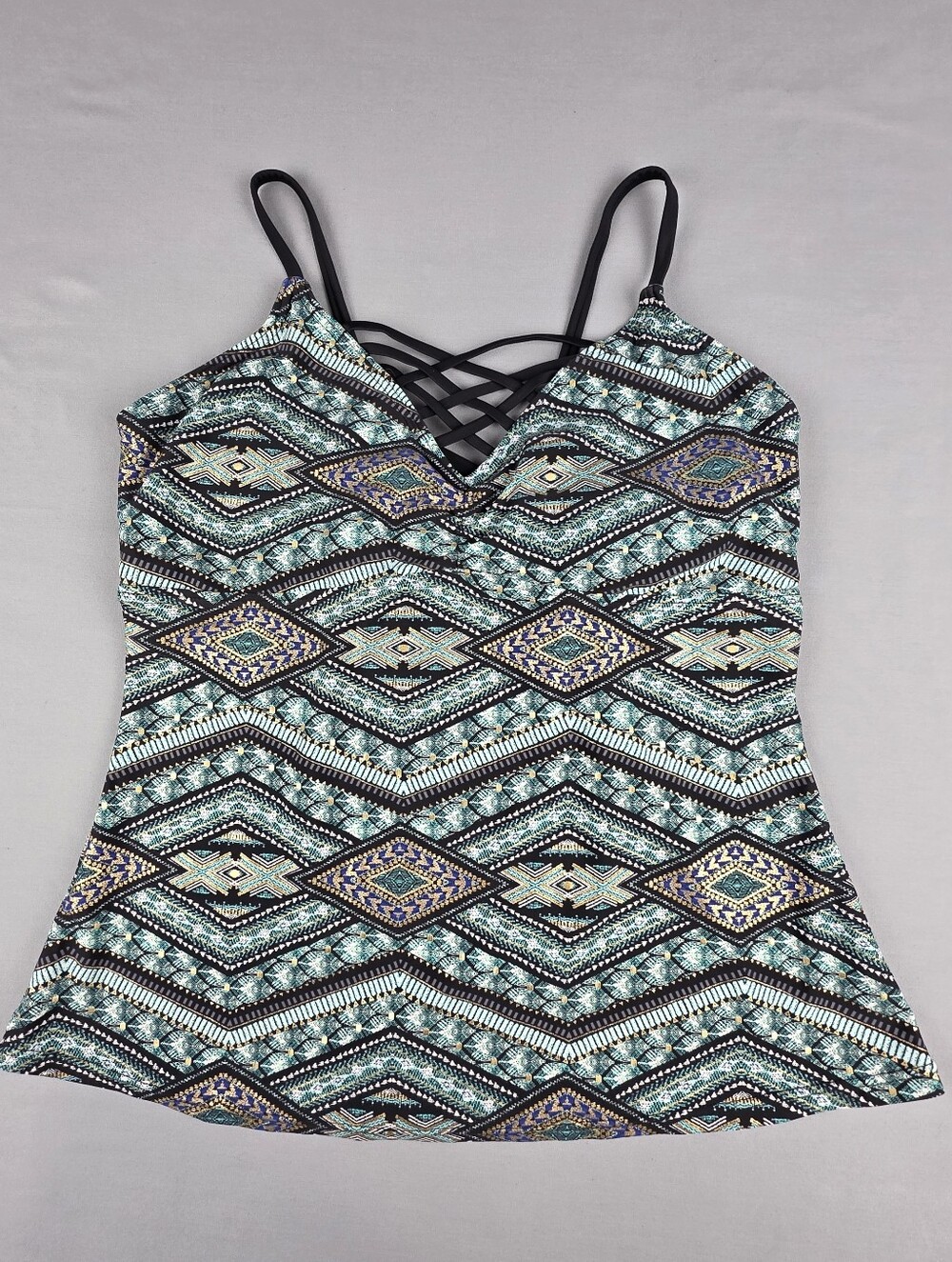 Tankini Bikini Top XL Geometric Southwestern Boho Chic Bohemian Gold Metallic